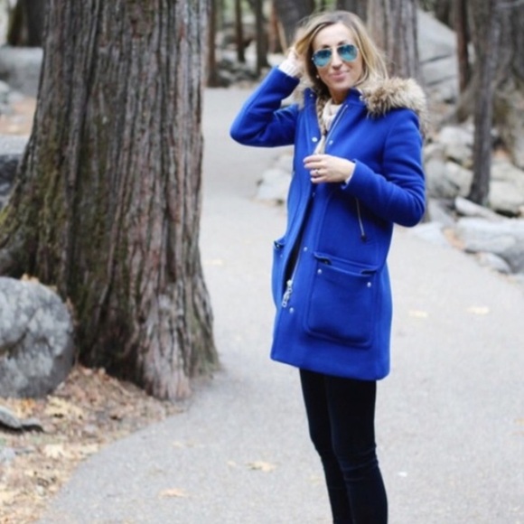 J. Crew Chateau Italian Stadium Cloth Wool Fur Parka Regal Brunswick Blue Size 2 - Picture 5 of 16